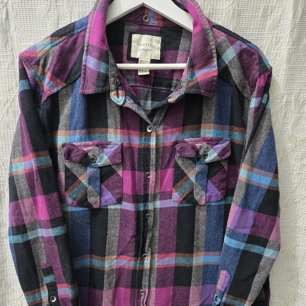 Forever 21 Multicolor Plaid Shirt/ Vest ,Size L